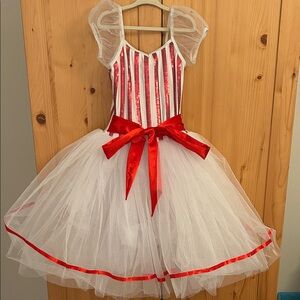 Charming Red and White Striped Kids Dance Costume